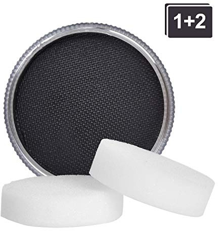 Lynlon Set trucco, trucco teatrale, trucco di carnevale, 1 colori professionali Aqua per trucco con 2 spugnette per clown e mimes professionali (nero, 30 g, solubili in acqua)