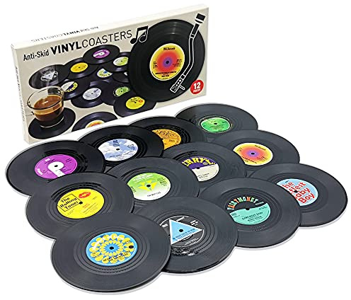 wongwongcat Untersetzer, Retro CD-Schallplatten-Untersetzer für Kaffee, Getränke, Geschirr, rutschfeste Coasters (12 Stück)