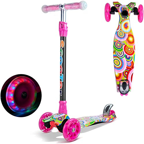 Monopattino per Bambini da 3 a 12 Anni, Monopattino Bambina 3 Ruote Luminose a LED, Monopattino Bambino con Impugnatura Regolabile in Altezza e Carico Massimo 50kg