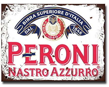Peroni Targhe in metallo – fissaggi inclusi – Accessori da bar per casa pub o giardino all'aperto pub targa da parete per uomo idee regalo birra cartelli con cartello vintage cimeli