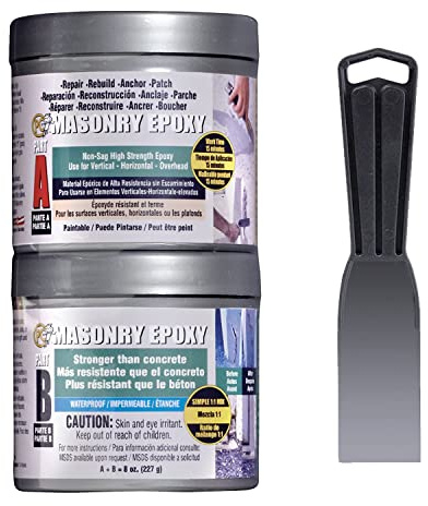 PC Products PC-Masonry Epoxy Adhesive Paste, Two-Part Repair, 8 oz in Two Cans with Mixing Tool, Gray (70024)