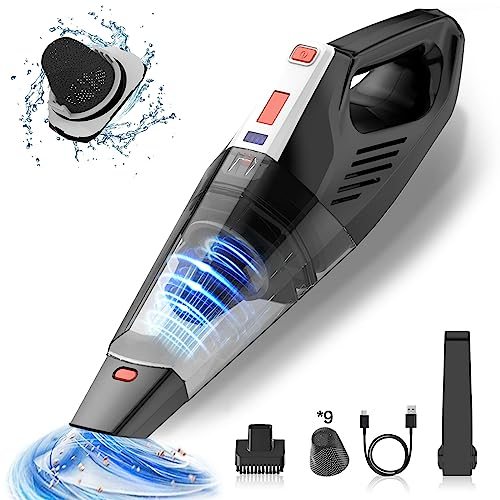 Hihhy Handstaubsauger, 12000Pa Handstaubsauger Akku Beutellos Testsieger Nass&Trocken, Autostaubsauger 11.1V 135W Kabellos Handsauger Mini Staubsauger Für Auto, Haus, Tierhaare