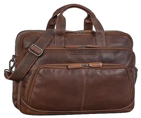 STILORD Rocco Leder Aktentasche Herren Groß Business 15,6 Zoll Laptoptasche Lehrertasche Umhängetasche Büro Arbeit Reisetasche Vintage Studententasche Männer Echtleder Farbe:sila - braun
