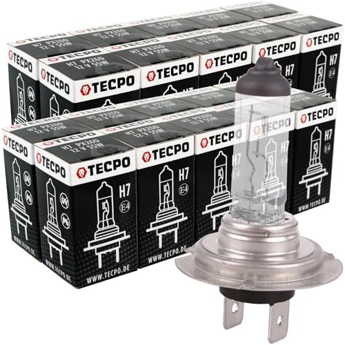 TECPO 20x H7 Glühbirnen 12V 55W, geeignet für Abblendlicht, Fernlicht, Nebelscheinwerfer & Kurvenlicht, PX26d, mit E4-Prüfzeichen, STVZO-zugelassen, passend für alle gängigen Fahrzeuge mit H7-Lampen