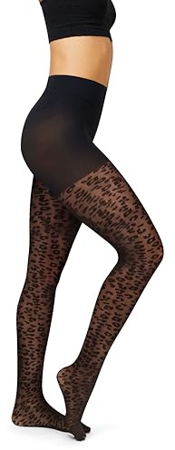 Hanes EcoSmart Animal Print Women's Fashion Tights, Control Top, Sheer Toe, Black, Size XX Large (Pack of 1)