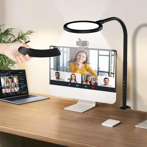 75cm LED Desk Lamp with Clamp, Eye Protection Clip Lights with 8.4 IN/21cm Head Diameter, Removable Sunshade Touch Control 25 Lighting Effect Modes,Office Workbench Drafting Craft Live Streaming