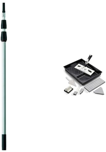 Harris Seriously Good Aluminium Extension Pole, 3m & Seriously Good Walls & Ceilings Paint Pad Set | Handle, Large Corner Edging Window, Extended Sash Pad & Tray | Cutting in | 9