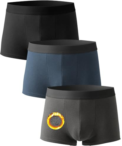 Zueauns Caleçon Thermique pour Hommes Calecons de Couche de Base Doublé en Polaire pour Temps Froid, Chaude Caleçons Homme Boxers Shorts Confort sous Vêtements Thermique Hiver Base Layer Shorty