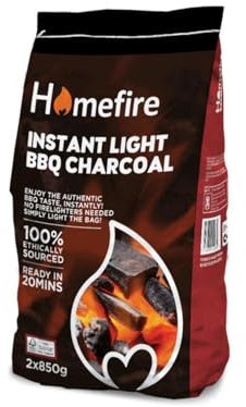 Homefiire Instant Light BBQ Charcoal 2 x 1kg | Ready to Use, Fast Lighting | Clean, Convenient BBQ Fuel | No Firelighters Needed | Ideal for Picnics, Camping & Garden Grills
