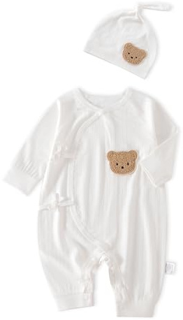 Babyfond 1 Pack Baby Bodysuit, Neugeborenes Baumwolle Bodysuit mit Hut,Jungen Baby Body Kurzarm in Unifarbe (Weiß, 0-1 Months)