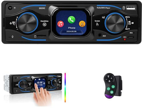 1 Din Car Radio 2.17 inch Touch Screen Single Din Car Stereo Bluetooth EQ FM Remote Control SWC Car Mp3 Player USB/TF/AUX-IN/Type-C colorful lights 12V