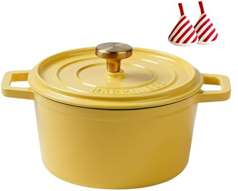 Cast Iron Dutch Oven, Enameled Non-stick Dutch Oven Pot with Lid and Heat-Insulating Triangle Clamp, Durable Dual Handles Stew Pot Cookware, for Serving, and Cooking(Yellow,18cm/7.08in)