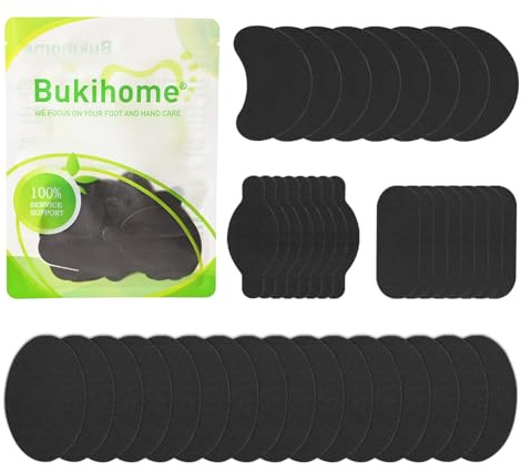 Bukihome Moleskin Pflaster für Füße – Blasenpflaster Hornhautpflaster – Moleskin-Polsterung für Blasen, Schuhe, Zehen, Fersen, flexible Polsterung und Schmerzlinderung (40 Stück, Black)