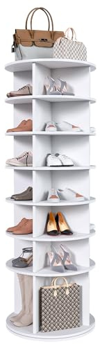 Étagère à Chaussures Rotative 7 Niveaux Armoire À Chaussures Tournante 360°, Rangement Chaussure pour 28 Paires de Shoes, save space, Meuble À Chaussures Entrée Chambre Ou Dressing (7 Niveaux - Blanc)