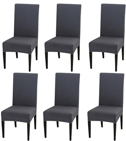 Zencantorous 6 Piezas Fundas Sillas de Comedor, Fundas para Sillas de Comedor, Fundas Sillas, Funda para Sillas Elástica, Ajustables, Lavables y Extraíbles, para Salón, Cocina, Oficina, Gris