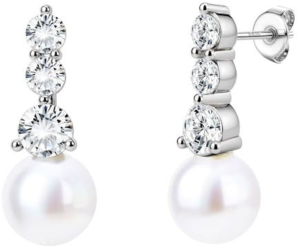 BodyBonita Orecchini Perle, 925 Sterling Silver Post Orecchino Perle Donna, Orecchini Anallergici Donna a Foglia di Ginkgo, Gioielli di Moda Colore Argento CZ-Stud-A