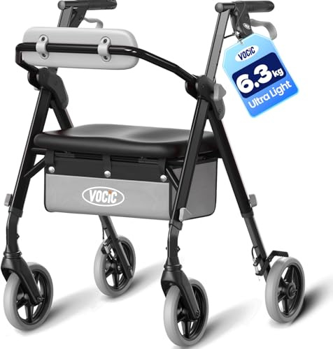 VOCIC Rollator faltbar und leicht mit Sitz, 6,3kg Ultraleicht für Senioren