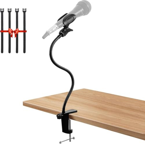 Flexible Microphone Arm Stand - Heavy Duty Desk Clamp Mic Holder, 360° Adjustable Gooseneck Mic Clip for Streaming, Podcasting, Gaming & Voice Recording