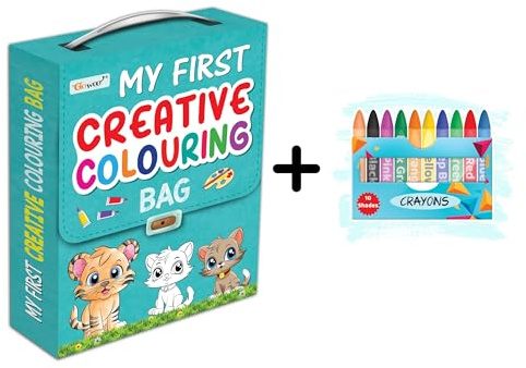 My first Creative colouring bag and 10 WAX CRAYONS : Colouring bag for kids & children, Colorful learning bag, First learning coloring kit, Fun coloring book for children - Ages 3-12, Colours