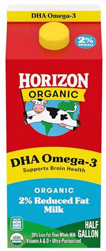 Horizon Organic DHA Omega-3 Milk, DHA 2 Percent Milk, 64 fl oz Half Gallon Carton