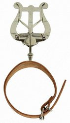 Marschgabel für Flöte, große Lyra, 2 Drücker, vernickelt, mit breitem Lederarmband