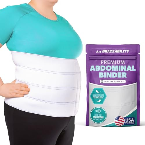 BraceAbility Bandage Abdominal Bariatrique Grande Taille 4XL Plus | Ceinture Girdle d'Obésité pour Grands Hommes et Femmes avec un Grand Ventre, Bandage de Compression Post-chirurgical pour Ventre et