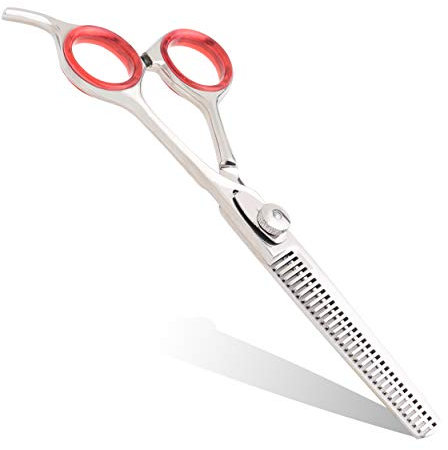 Professional Hairdresser Thinning Scissor with Hook, 6 with Dial Spring Screw - Anti-Rust Barber Scissor - Razor-Edge Steel Hair Thinning Scissors for Texturing - Finger Ring Pads - for Hair Types