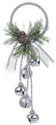 Kurt Adler J3635 Silver and White Metal Bell with Pinecone Door Hanger, 13 inches