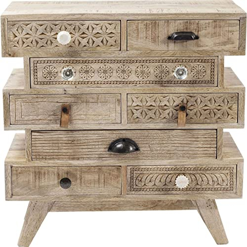 Kare Design Kommode Puro Butterfly, Kommodenschrank, beige, Schubladen, handgefertigt, Mango-Massivholz, kunstvolle Schnitzereien, Stauraum, 65x65x30cm (H/B/T)