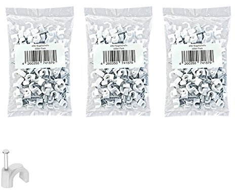Nagelschelle 300x Kabelschelle 100x 7mm + 100x 10mm + 100 x12mm weiss allzweck Nagelschellen Rundschelle Kabelbefestigung Kabel Befestigung Nagel universal 7 9 10 12 mm ARLI 300 Stück weiß