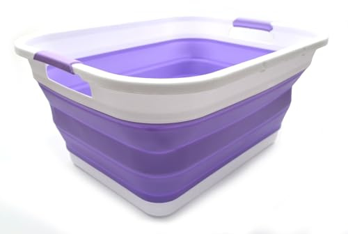 SAMMART 41L Collapsible Plastic Laundry Basket - Foldable Pop Up Storage Container/Organizer - Portable Washing Tub - Space Saving Hamper/Basket (Lt. Purple)