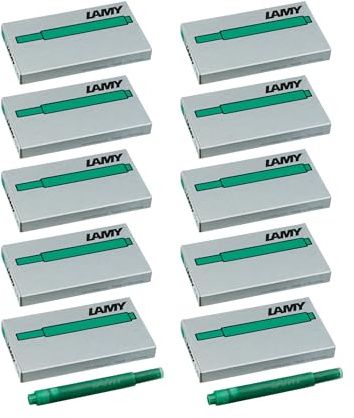 LAMY T10 10er Set Tintenpatronen mit großem Tintenvorrat - geeignet für alle Lamy Patronenfüllhaltermodelle - Inhalt 1,25ml je Patrone - 5 Stück pro Päckchen - Tintenfarbe grün