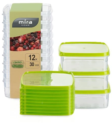 MiraHome Gefrierdosen 12x0,3L rechteckig grün – Vorratsdosen mit Deckel luftdicht – Transparente Frischhaltedosen mit Deckel – Aufbewahrungsbox Küche für Mealprep & Organisation – Austrian Quality
