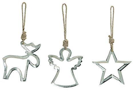 Deko Anhänger Weihnachtsanhänger - Engel - Elch - Stern - Aus Metal - Silber 3 Fach Sortiert Weihnachten Herbst Winter, ca. (B/H/T) 11x11x1cm Demo für Tisch und Geschenke