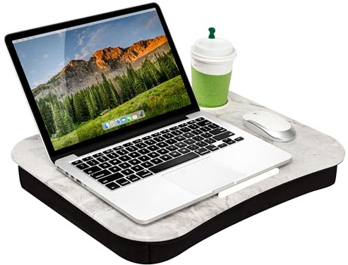 LapGear Becherhalter Knietisch mit Geräteecke, weißer Marmor, passend für Laptops bis 39,6 cm (15,6 Zoll), Stil Nr. 46305