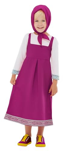 Funidelia Déguisement Officiel de Masha - Masha et Michka pour fille, Comprend robe et foulard pour la tête, Taille 3-4 ans - Tenue pour enfants pour fêtes, Carnaval et Halloween
