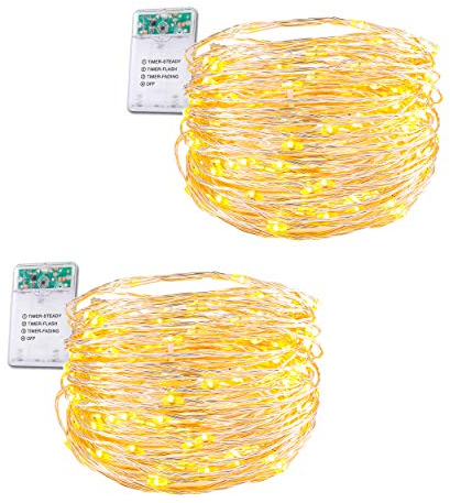 Guirlandes Lumineuses LED, fil de Cuivre Fin, à Piles, 50 Micro LED Blanc Chaud, avec Minuterie d'économie de Batterie, pour Intérieur et Extérieur, 5 m