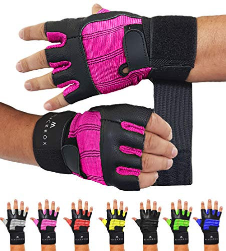 BLACKROX Fitnesshandschuhe echtes Leder Herren & Damen V3 Boston Kraftsport Handgelenkschutz Trainingshandschuhe Gym Handschuhe Bodybuilding Gym Gloves Kraftsport (Pink, M)