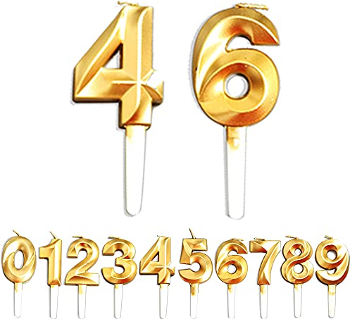 Birthday Candles, 46th/64th/4th/6th Birthday Cake Candles, Cake Decoration for Birthday Party Wedding Anniversary Graduation Party Supplies (Gold, Number 4&6)