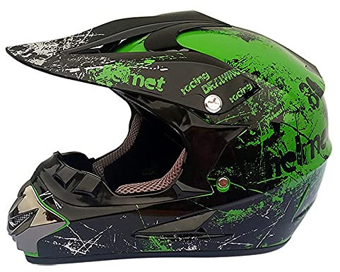 Woljay Casque de Moto de Motocross Casques Tout-Terrain VTT Tout Terrain Une Descente Course - 3 Cadeaux (Large, Vert)