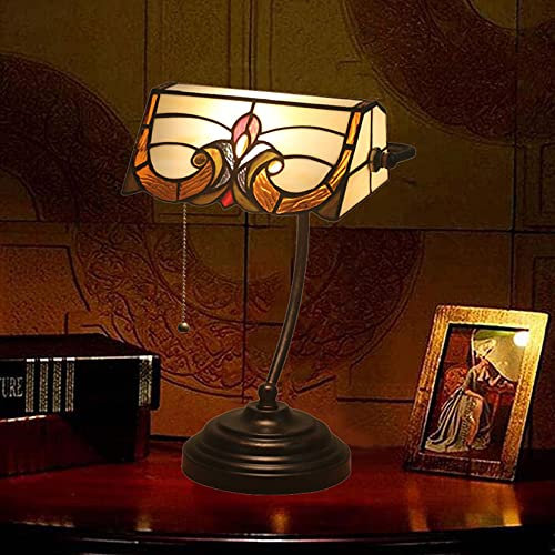 Tiffany Style Bankers Lámpara De Escritorio Con Pantalla De Vidrio Teñido Hecha A Mano De 11 Pulgadas Lámpara Barroca De Mesa O Escritorio Para Sala De Estar,Dormitorio,Oficina,Regalo Antiguo,A