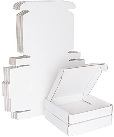 Klein Versandkartons, 100x100x20mm Mini Großbriefkartons für Postversand, Versandtaschen Warensendung, Weiß Verpackungskartons für Geschäft, Aufbewahrung oder Geschenkbox, aus Wellpappe(25 Stück)