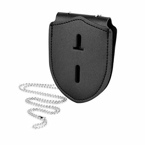Sheriff-Ausweishalter mit Kunstleder-umwickelter robuster Stahl-Gürtelclip mit Edelstahl-Halskette, universal, schwarz, Deputy Ausweishalter, 20,3 x 7,6 cm (1 Stück)