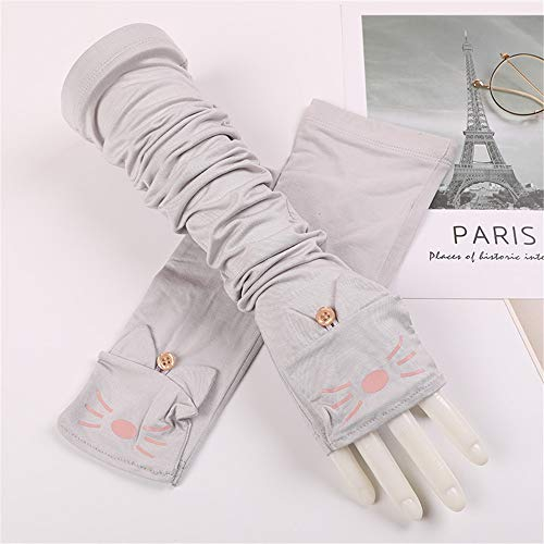 Sonnenschutzhandschuhe UV-Schutzhülle Baumwolle dünne weibliche Katze Sommer im Freien fahren lange Sonnenschutzhandschuhe (Color : Gray, Size : One size)