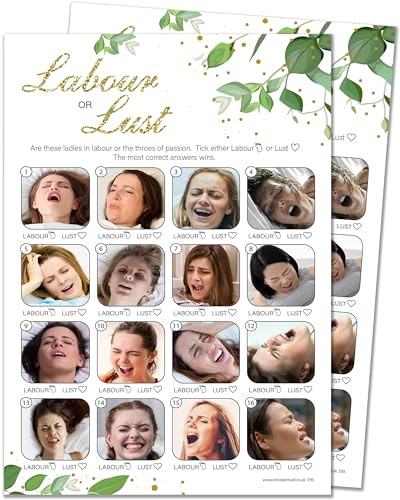 20 x Labour or Lust Baby Shower Spiel - Botanicals Design (20 Gästekarten + 1 Karte Antworten für den Gastgeber)