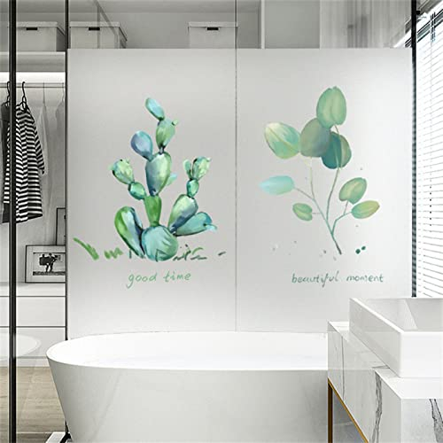 Fensterfolie Selbsthaftend Sichtschutz Glasfolie Wärmeisolierung Sonnenschutzfolie, Anti-UV Statische Fensterfolien für Zuhause und Büro Grüne Pflanze Kaktus 45x300 cm
