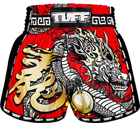 Tuff Sport retro Muay Thai shorts boxningsshorts klassisk smal skärning MMA kickboxning träningsset kläder träning, Tuf-msc116-röd, XL