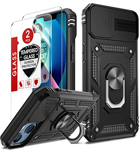 LeYi for Samsung Galaxy iPhone 13 6.1'' Case with 2 Screen Protector, Black | and Ring Holder Military Protective Shockproof Tough Armor Phone Cover for Samsung i Phone 13 Case