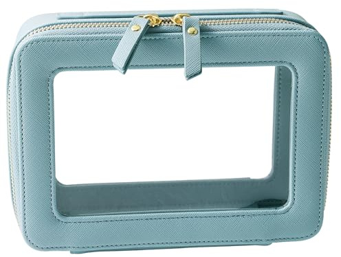 SANHECUN Toiletry bag waterproof cosmetic organizer with handle large opening for travelling (Blue)