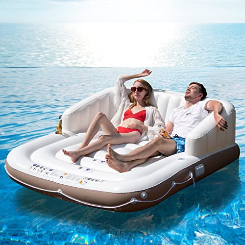 LIFEZEAL Flotador Hinchable con Techo Retráctil, Isla Acuática Inflable para 2 Personas, Flotador de Piscina con UPF50+, colchoneta Piscina con toldo Desmontable, Carga de Capacidad 200kg